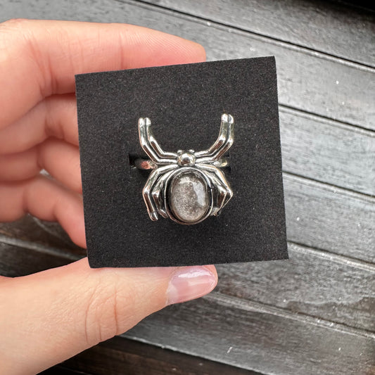 Anello Ragno Ossidiana Argento