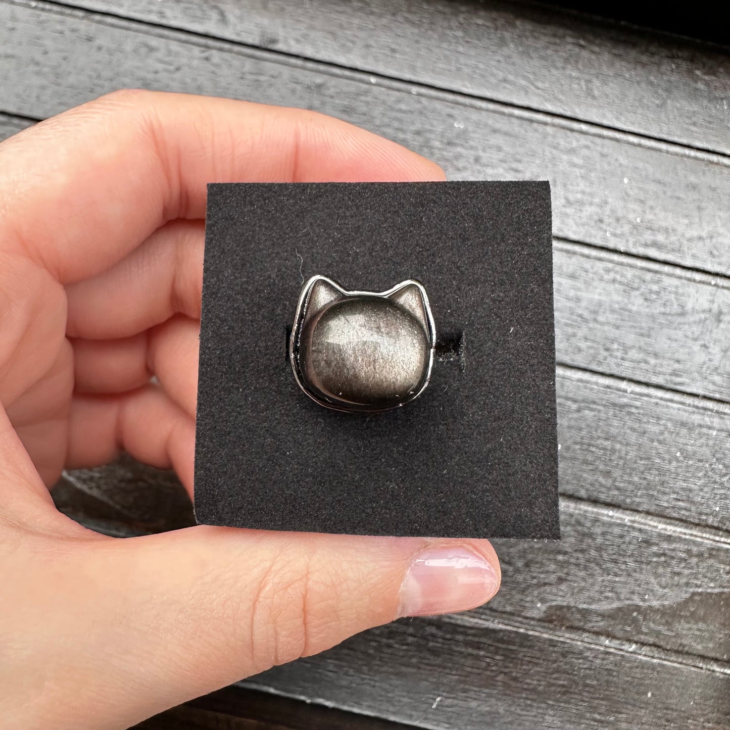 Anello Gatto in Ossidiana Argento