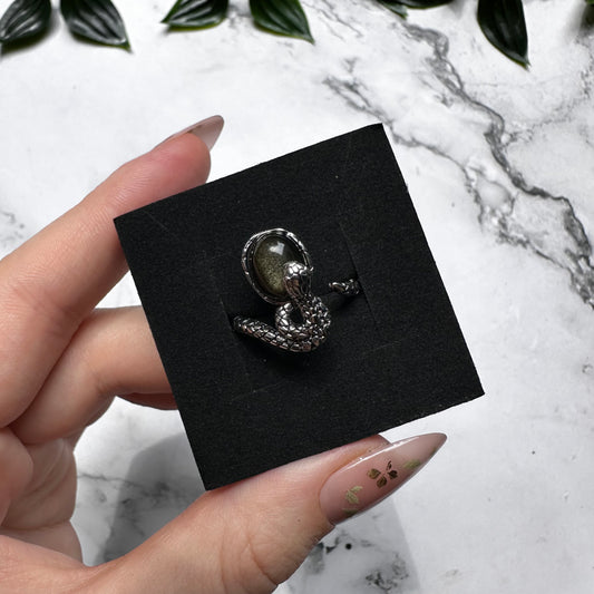 Anello Serpente in Ossidiana Dorata (Regolabile)
